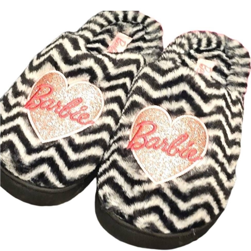 Barbie Zebra Print Glitter Heart Logo Memory Foam Slippers‎